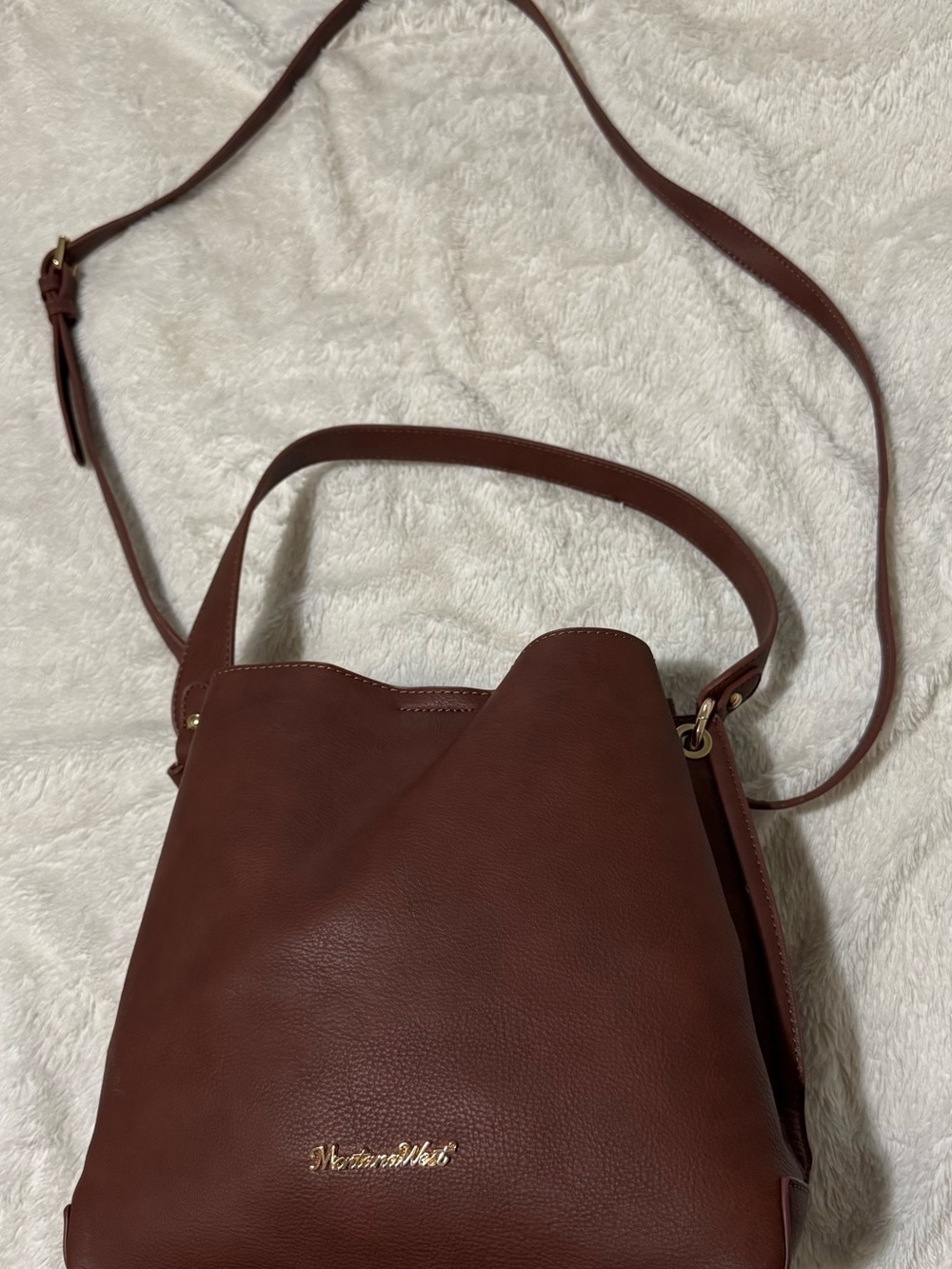 Montana West Brown Pebbled Leather Shoulder Bag with Gold Hardware